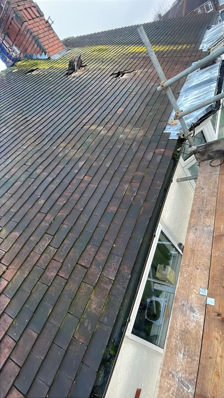 Tiled roof and gutter